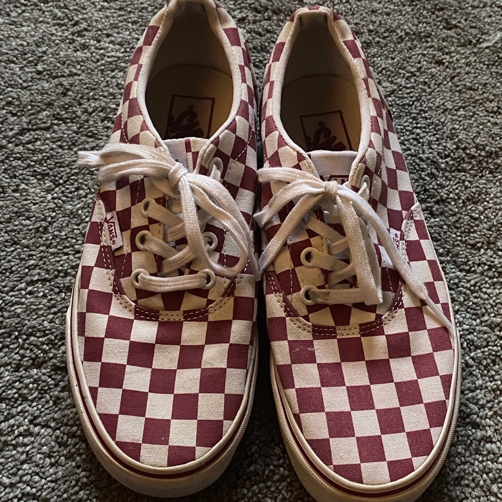 Checker board red canvas vans